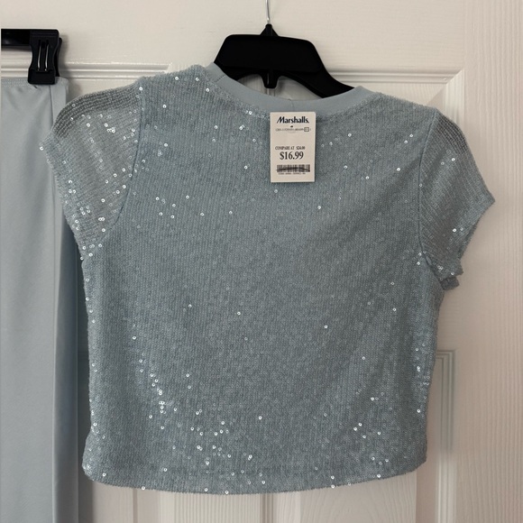 Rachel Zoe Powder Blue Sequin Crop Top - Picture 2 of 10